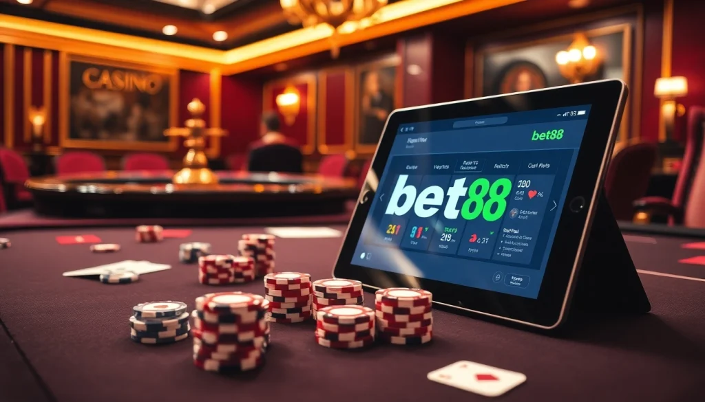 Exciting players engaging with bet88 online casino on a luxurious gambling table.