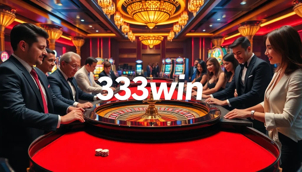 Players engaging at the luxurious 33win roulette table in a vibrant casino atmosphere.