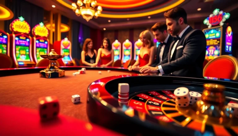 Enjoying thrilling games at the mb66 casino with vibrant roulette and slot machines.