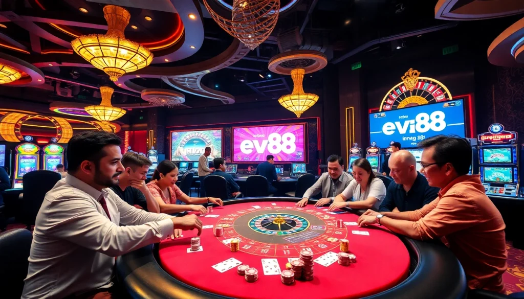 Experience the excitement at a casino table with players enjoying link ev88 gaming activities.