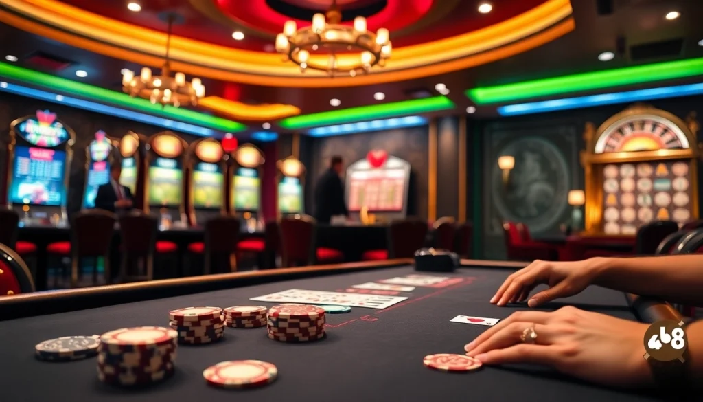 Truy cập ABC8 to enjoy an exciting casino experience with poker tables and vibrant gaming atmosphere.