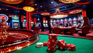 Experience the thrill of Xin88 casino with vibrant poker chips and roulette excitement.