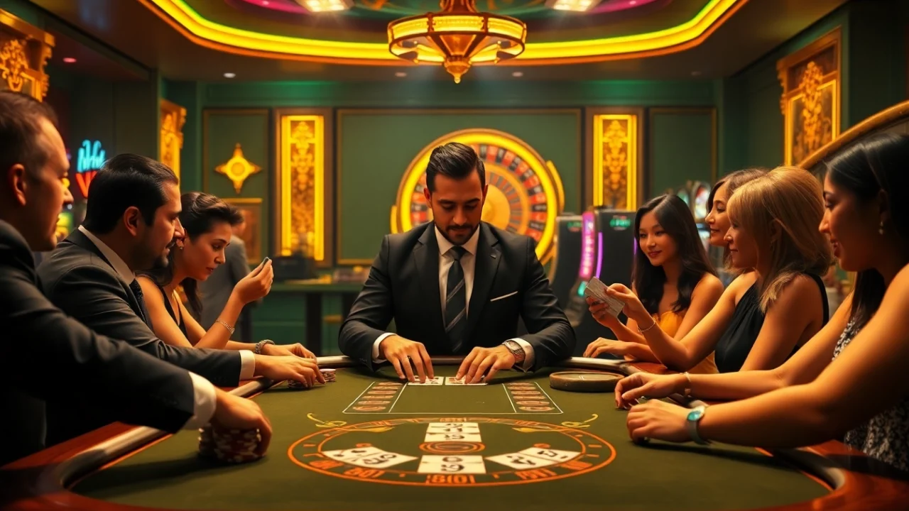 Players at a luxurious casino table strategizing their next moves in the s8 poker game.