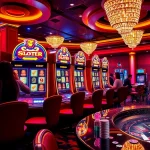 Excited players enjoying the luxurious excitement of slot88 games in a vibrant casino setting.