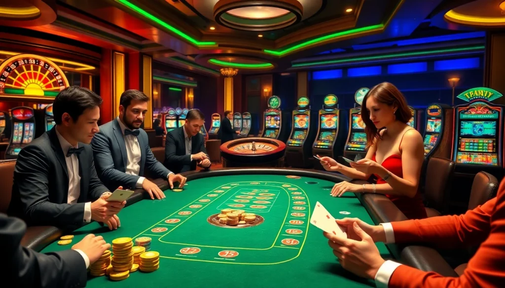 Pahala4d players enjoying an exciting casino game with colorful chips and a roulette wheel.