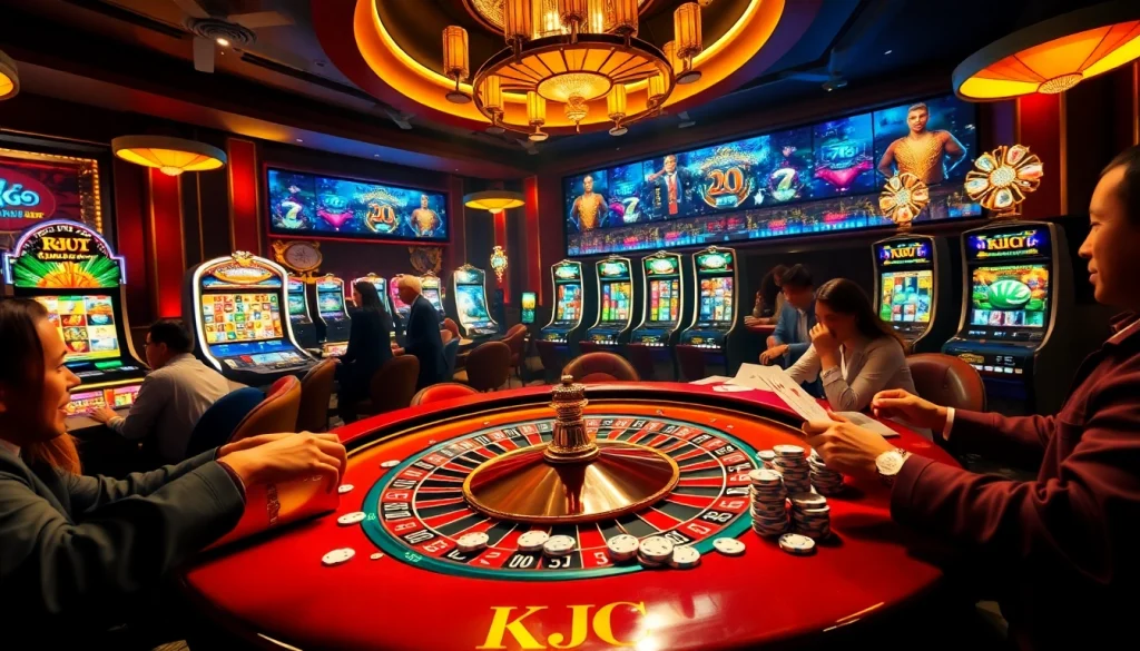 KJC players enjoying a high-stakes game at a luxurious casino roulette table.