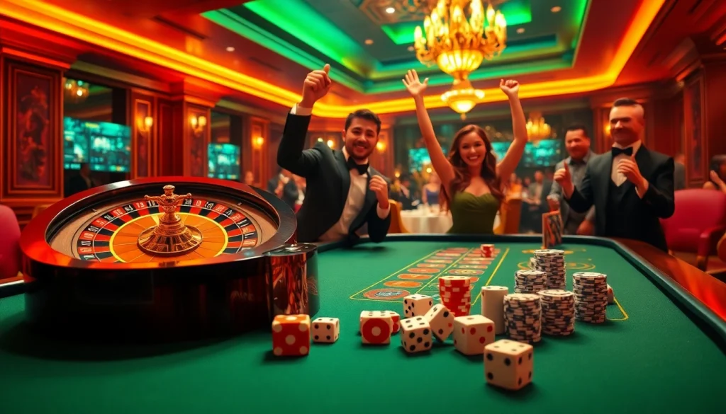 Nhà cái đá gà betting scene with vibrant casino elements and engaging players experiencing high-stakes excitement.