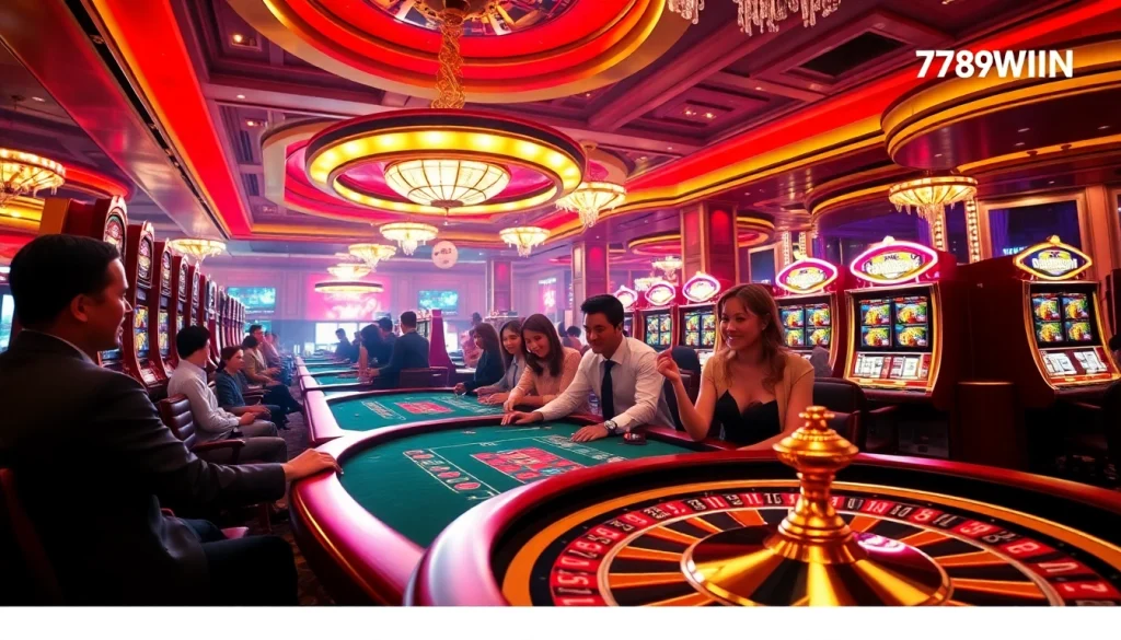Catch the action at 789WIN with players enjoying high-stakes poker in a luxurious casino.