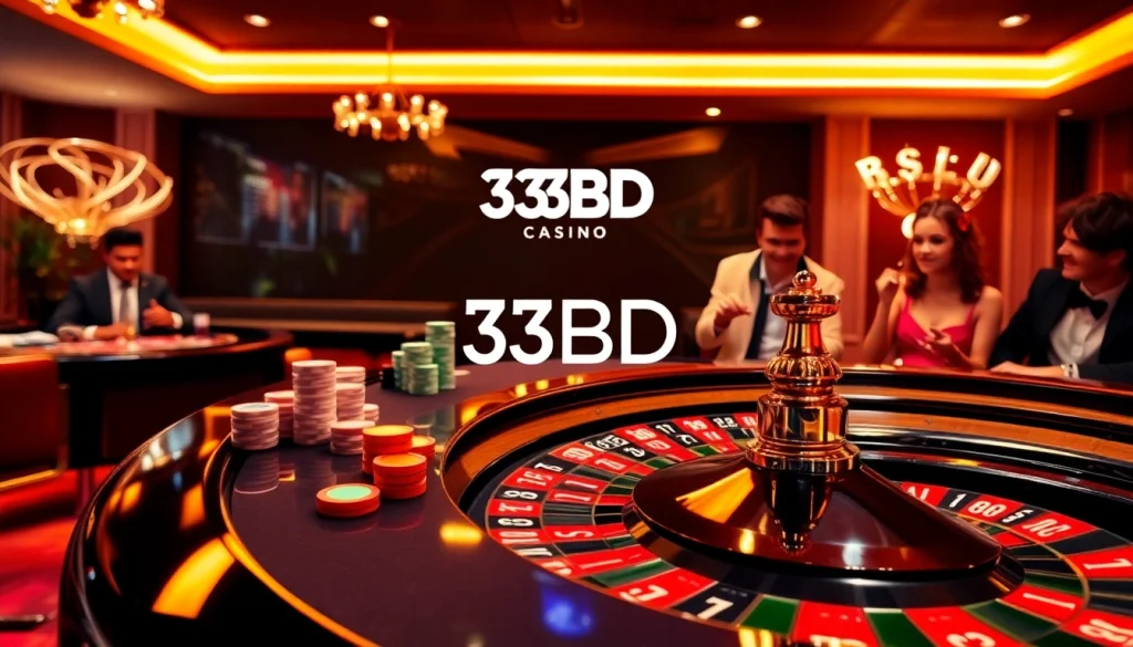 Experience the thrill of 33BD poker and roulette in a luxurious casino setting.