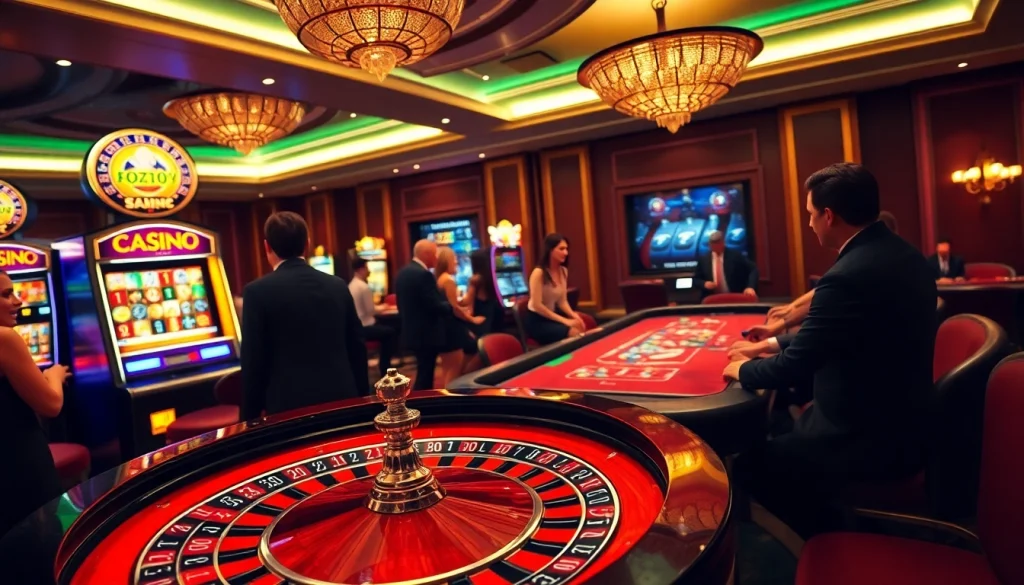 Experience the thrill of 5z7776 com's luxury casino with roulette, poker tables, and vibrant slot machines.