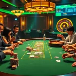 b52club players enjoying an exciting game at a luxurious casino table amidst vibrant colors and dynamic atmosphere.