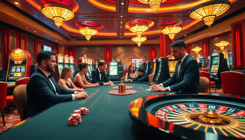 Experience high-stakes betting with vibrant scenes from http://8kbet.ink/ featuring glamorous casino tables and players.