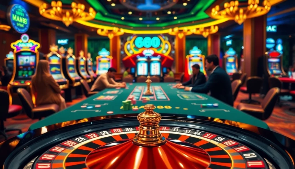 Experience thrilling poker action with Man88 at an elegant casino table.