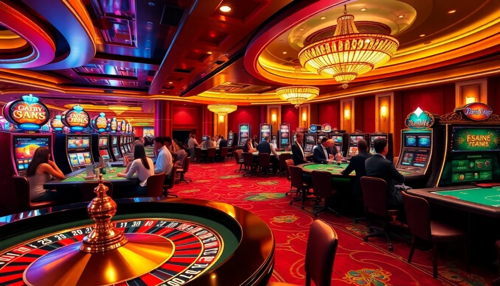 Players engage in an exciting BK8 gaming experience with vibrant casino tables and a roulette wheel.