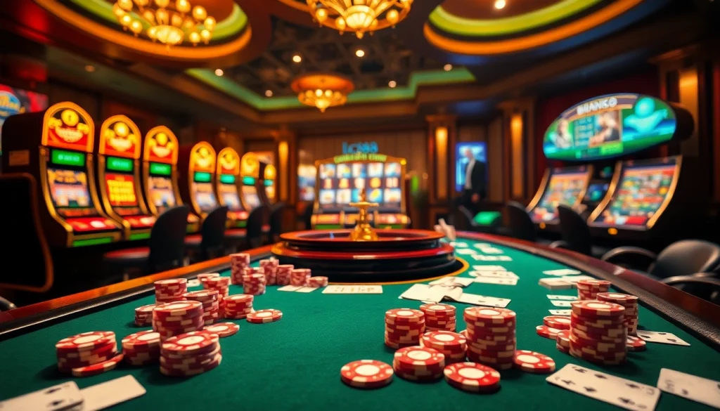 lc88 online casino interface with poker chips and vibrant game atmosphere, inviting and professional.