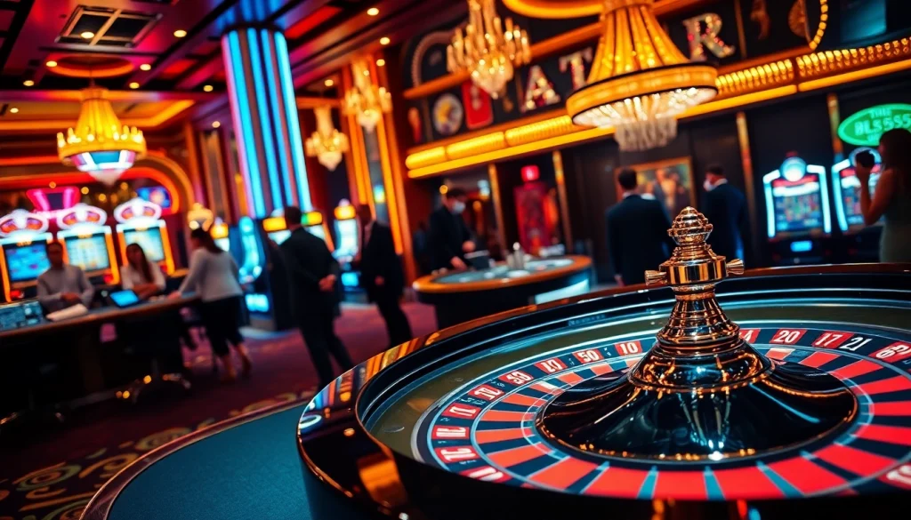 Experience the thrill of winning at BL555 with an exciting casino scene showcasing roulette and vibrant gaming elements.