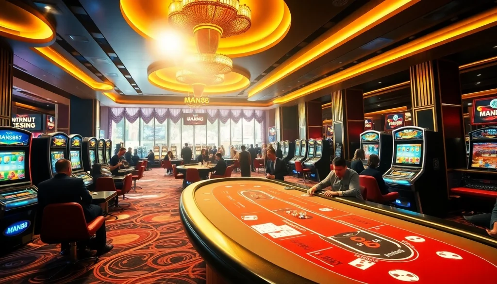 Engaged players enjoying various casino games at Man88, celebrating wins with excitement.