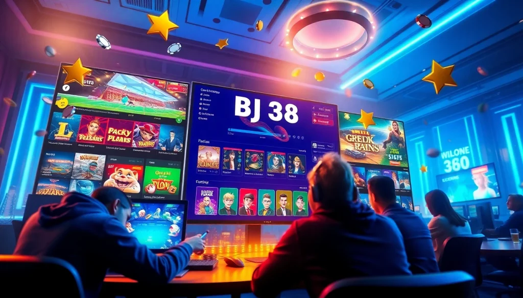 Exciting BJ38 online gaming scene showcasing slot games and live dealer interactions.