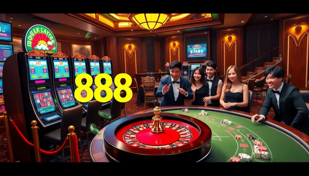 Experience the thrill of u888 online gaming with vibrant casino visuals and excited players.