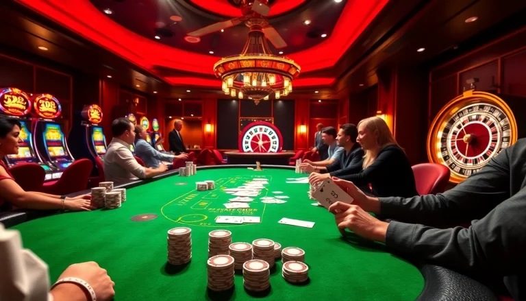 Players enjoy thrilling poker action at EV88 net casino, showcasing excitement and vibrant colors.