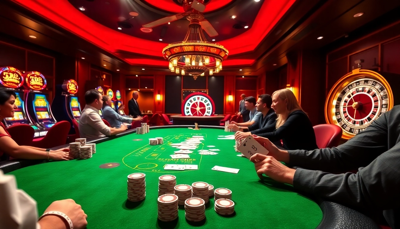 Players enjoy thrilling poker action at EV88 net casino, showcasing excitement and vibrant colors.