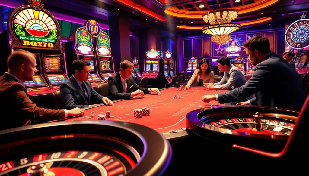 Experience the thrill of BJ38 at a luxurious casino poker table with vibrant gameplay.