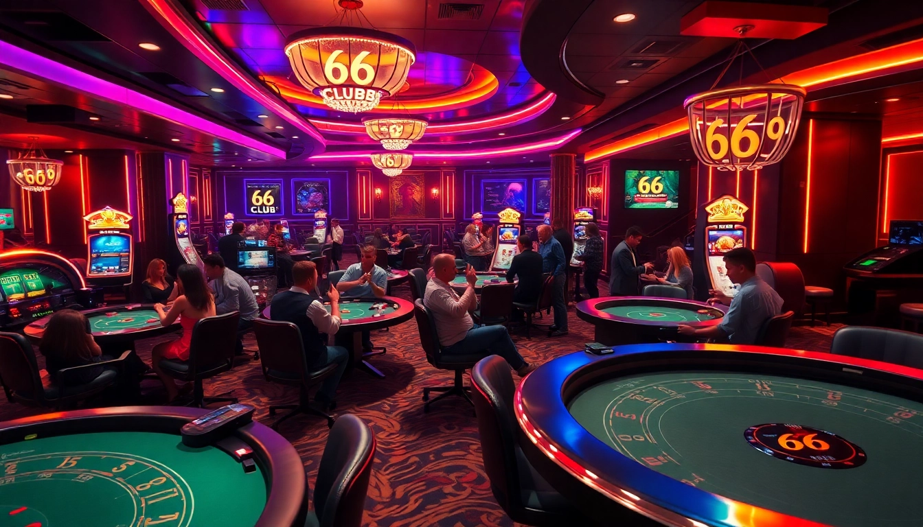 Exciting casino gaming environment at 66 club with vibrant lighting and energetic crowd.