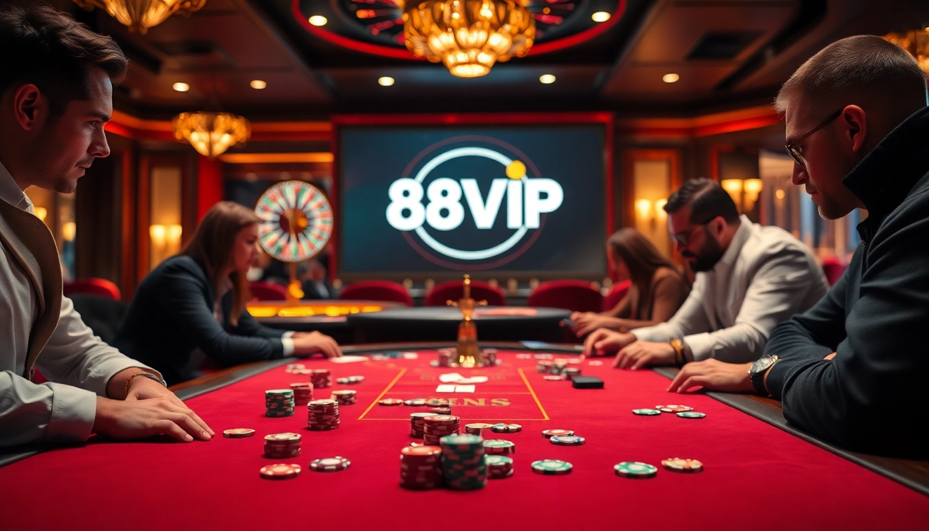 A dynamic casino scene showcasing players enjoying table games with 68VIP branding, emphasizing excitement and professional gambling.