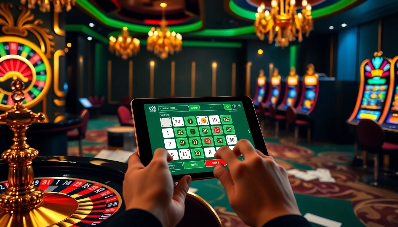 Experience thrilling online gaming at U888 with a luxurious casino interface showcasing slots and poker.