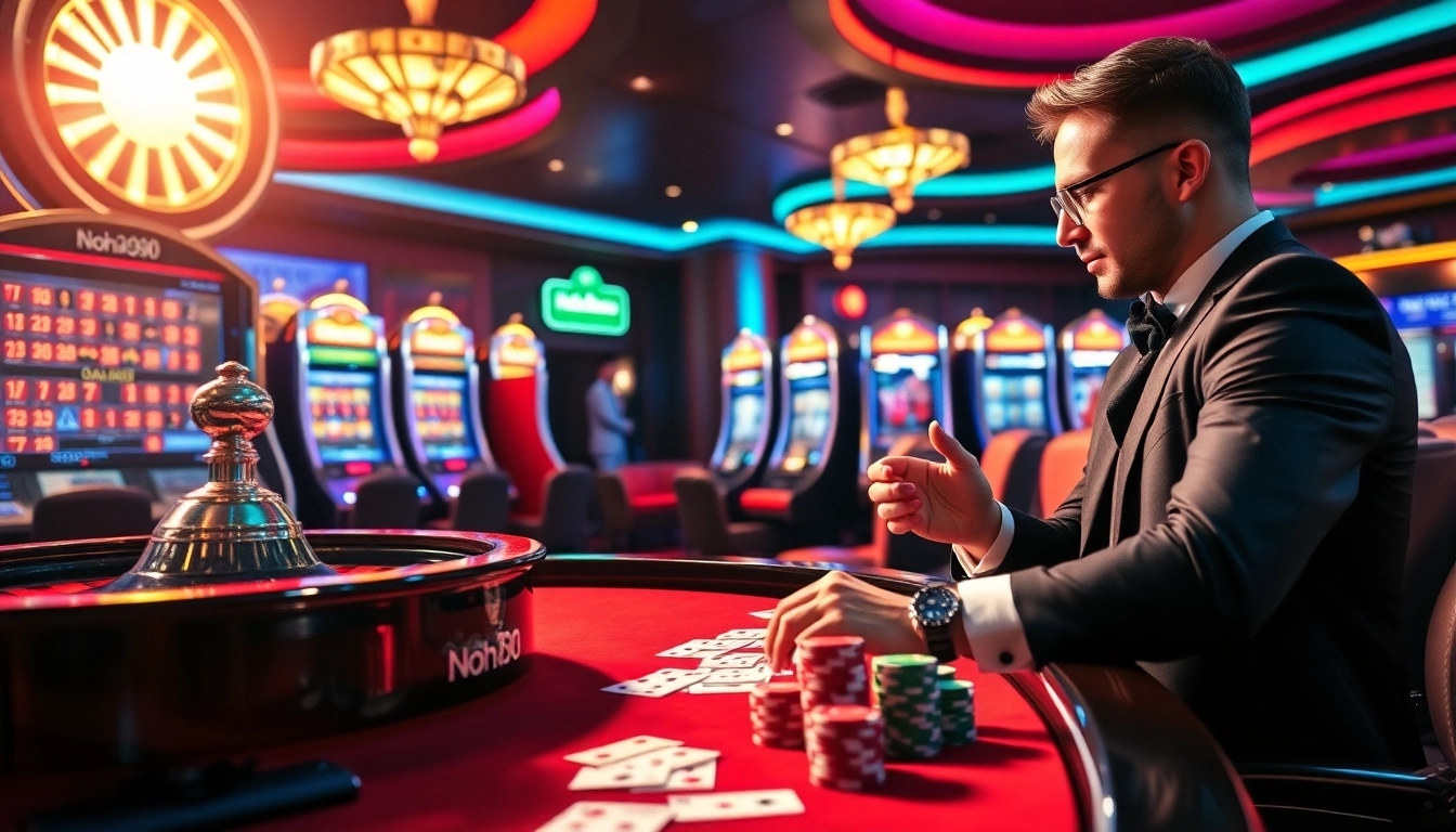 Experience electrifying gameplay at nohu90 with an exciting roulette wheel and vibrant slot machines.