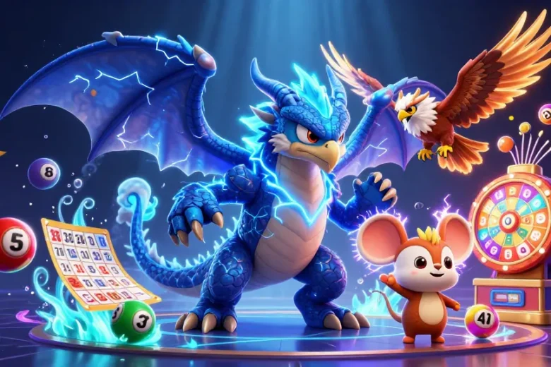 O8's electrifying casino adventure with colorful lottery elements in a vibrant, dynamic scene.