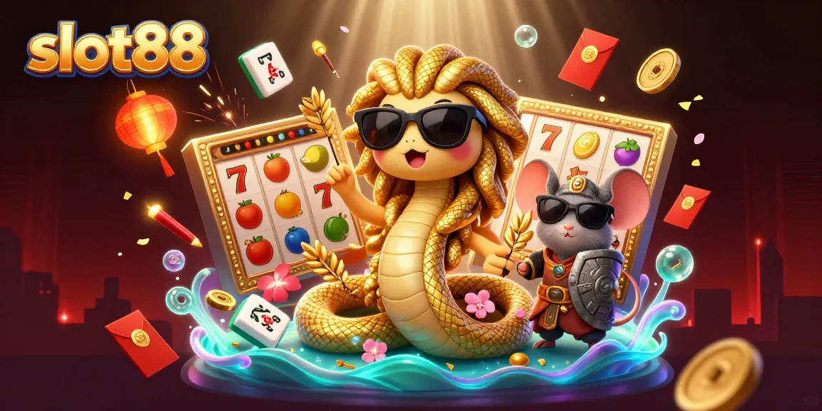 Experience the thrill of slot88 with engaging visuals, featuring dynamic slot reels and friendly characters.