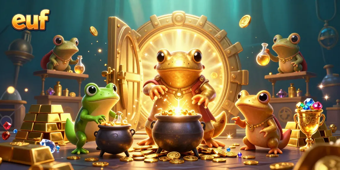 Experience the magic of euf in this vibrant casino-themed illustration filled with gold coins and treasure.